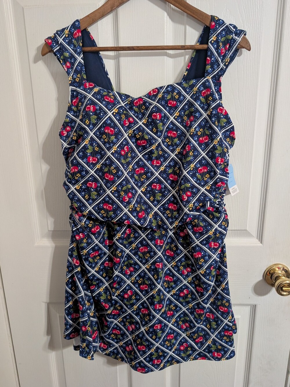 New Lands End Womens Swim Dress Blue Cherries Bathing Suit Size 18W NWT